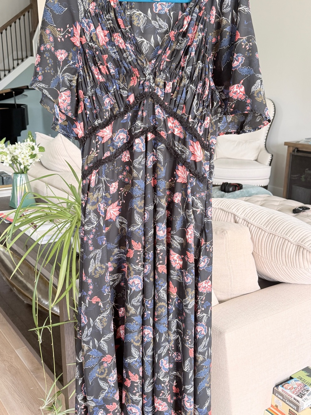 Chelsea28 Black Floral Dress with Blue and Pink Blooms - Picture 10 of 11